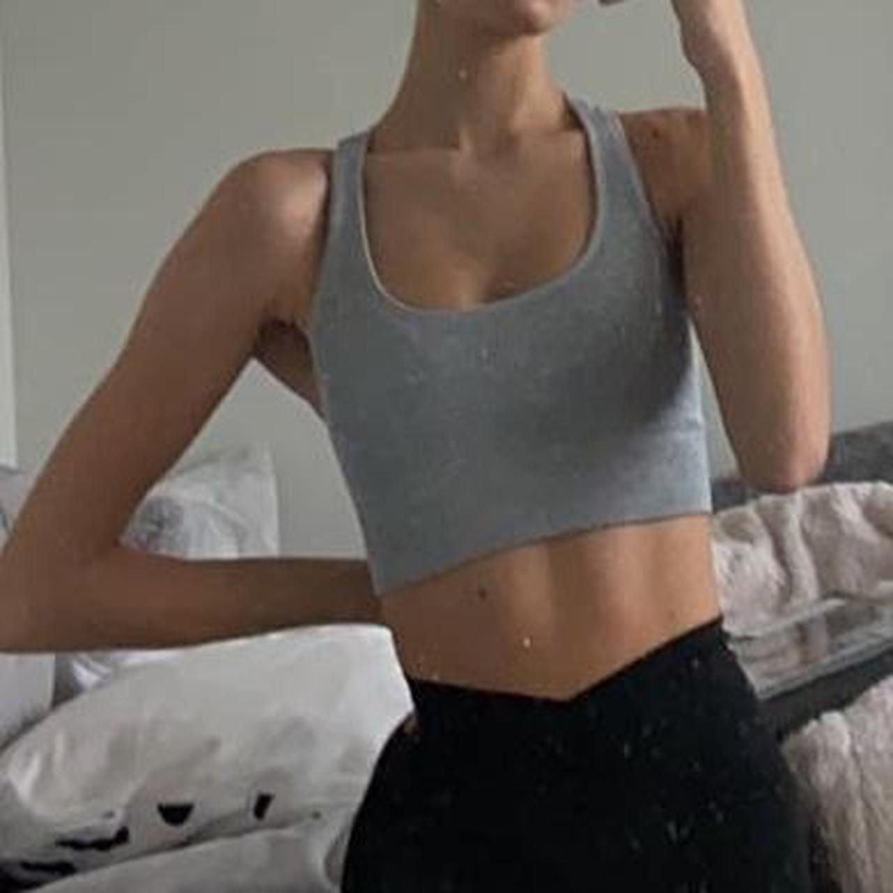 small ribbed gray sports bra worn a few times to - Depop