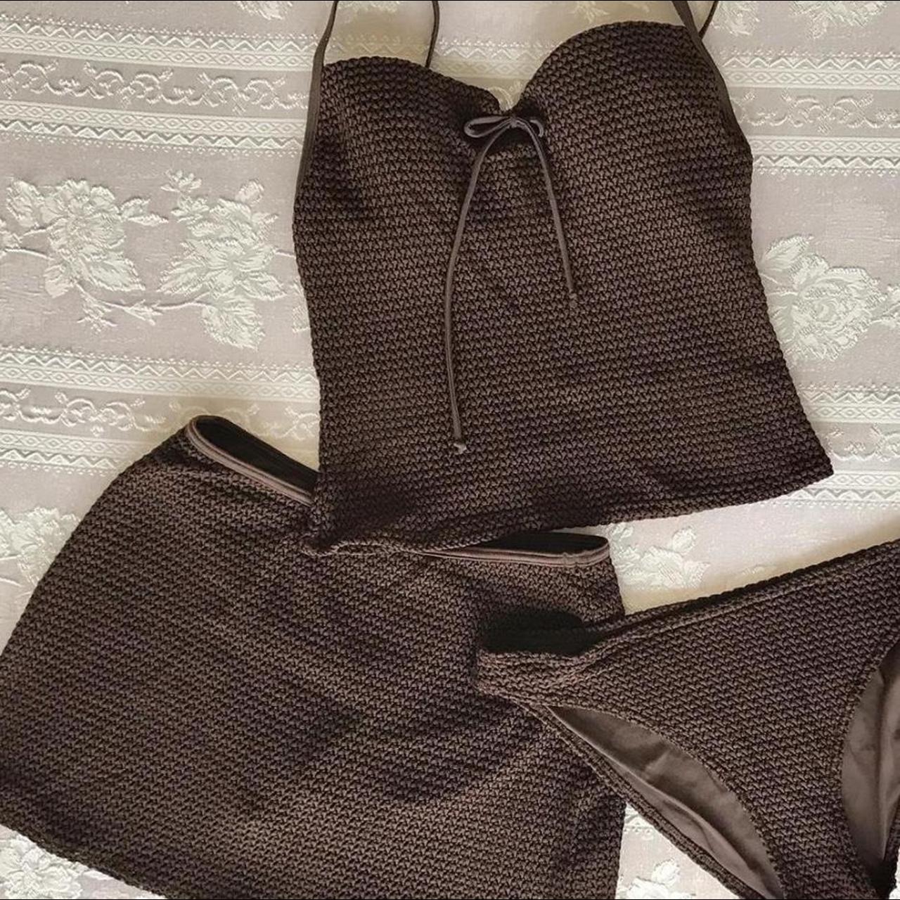 Vintage Victorias Secret Brown Crochet Swimsuit Set Depop