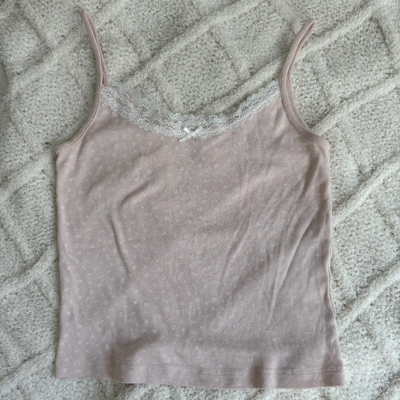 Brandy Melville Skylar pink floral lace tank Tiny... Depop