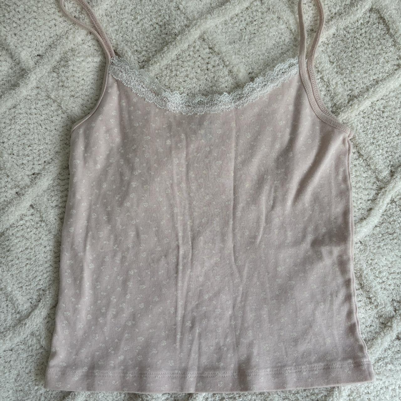 Brandy Melville Skylar pink floral lace tank Tiny... Depop