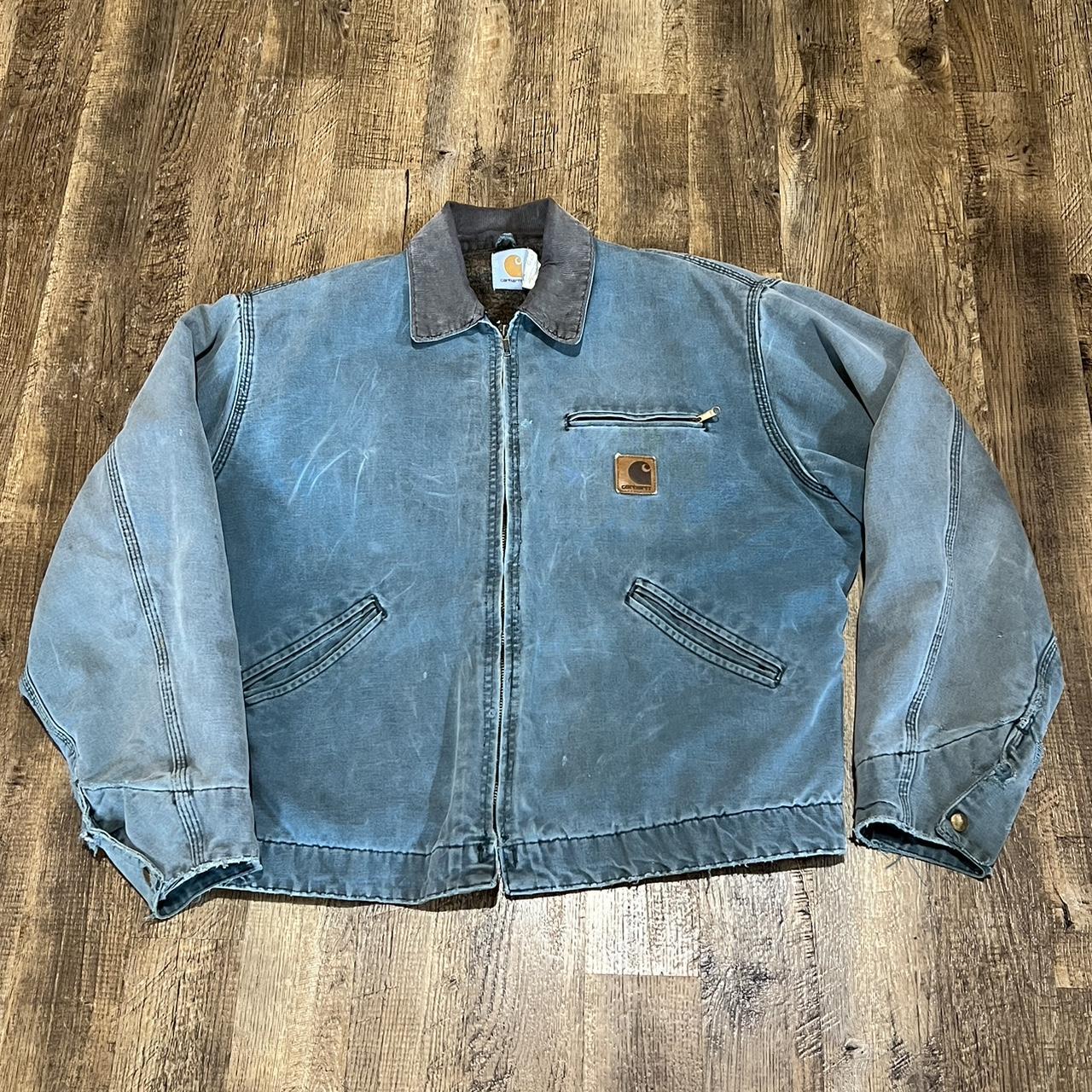 Vintage Carhartt Detroit jacket super rare baby blue... - Depop