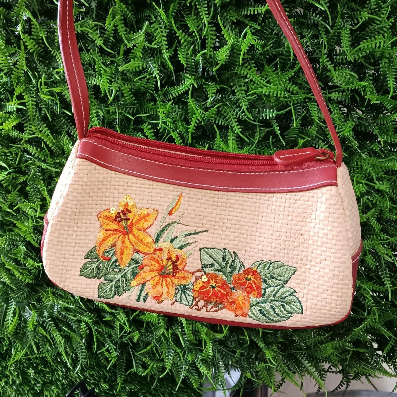 Floral straw bag Etienne Aigner Beaded flowers on Depop