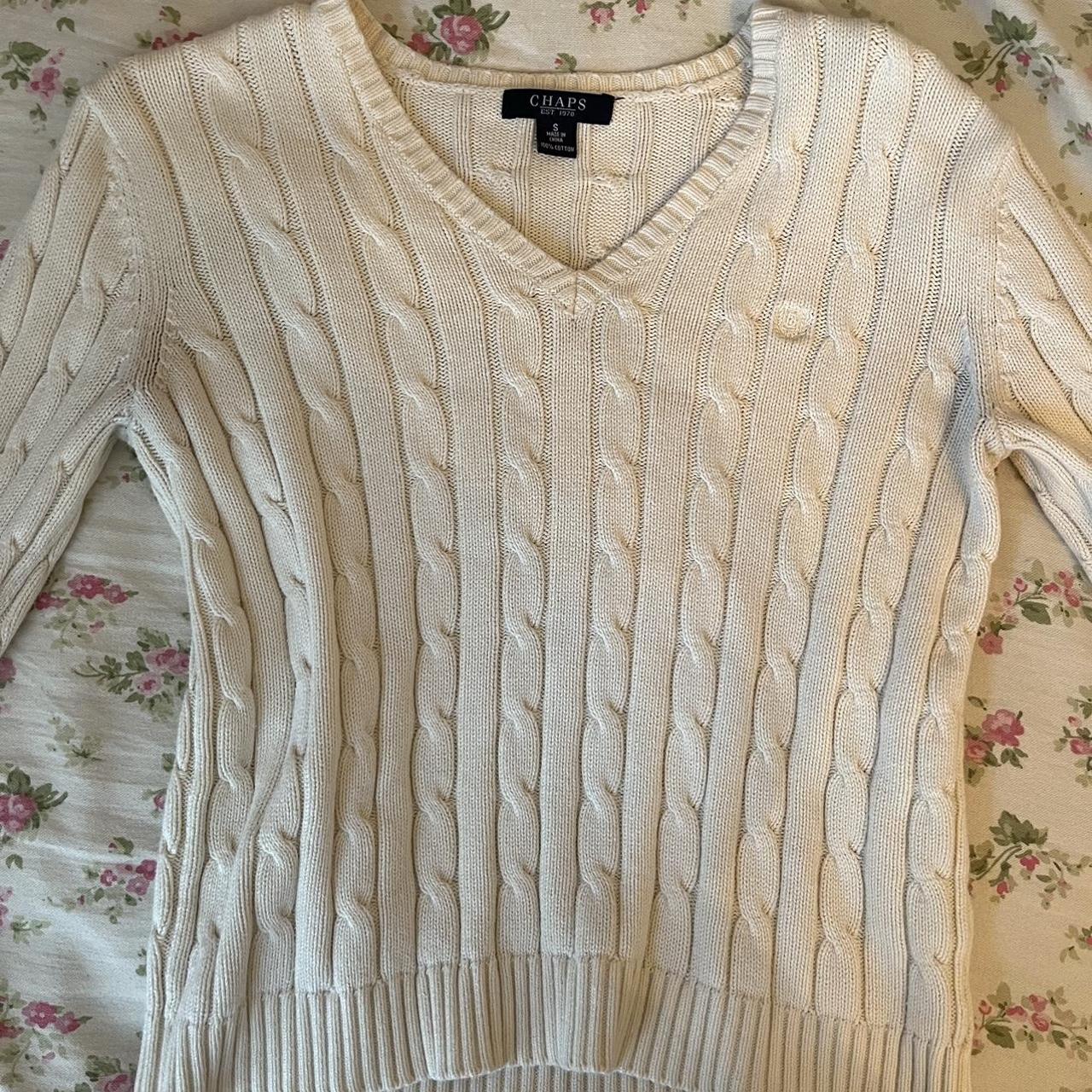 White cable knit sweater #coquette #dollette... - Depop