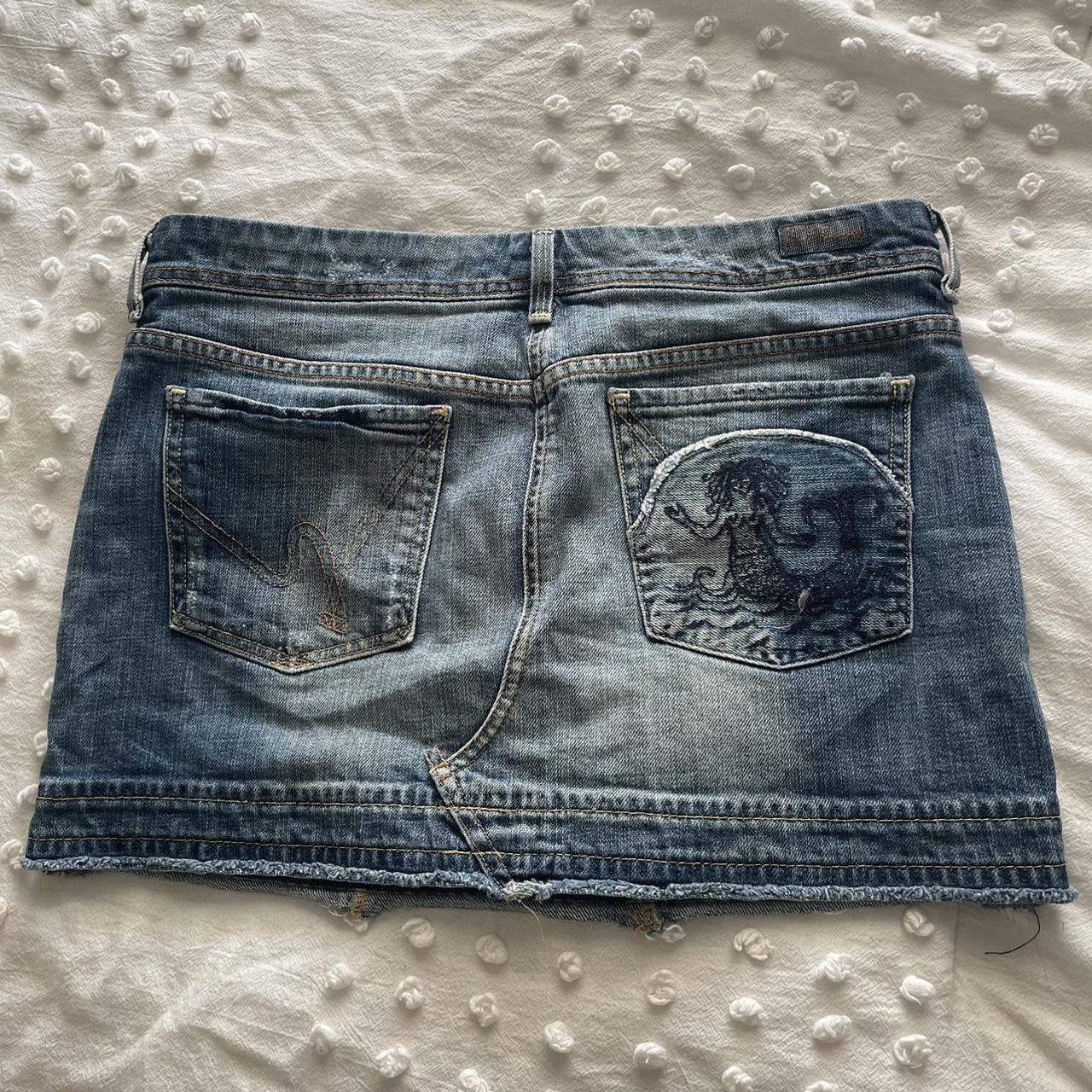 superrrr cute denim mini skirt with an embroidered... - Depop