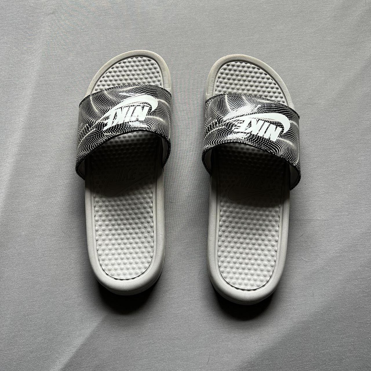 grey nike slides