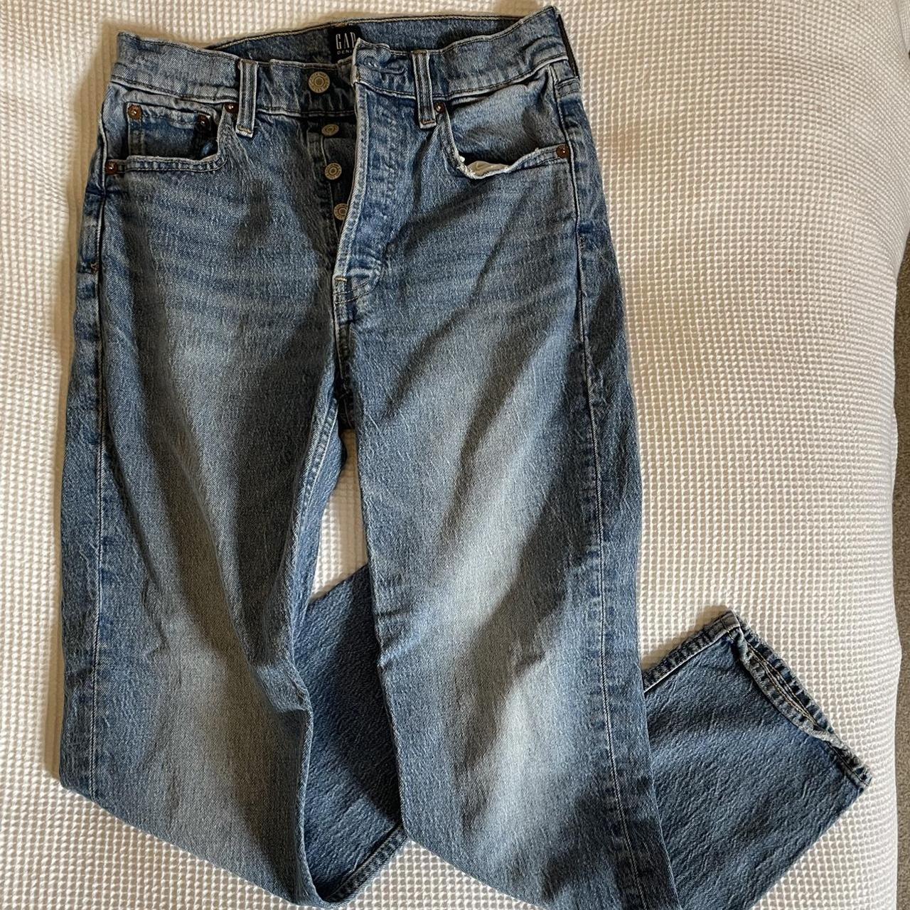 GAP blue cheeky straight jeans with distressed... - Depop