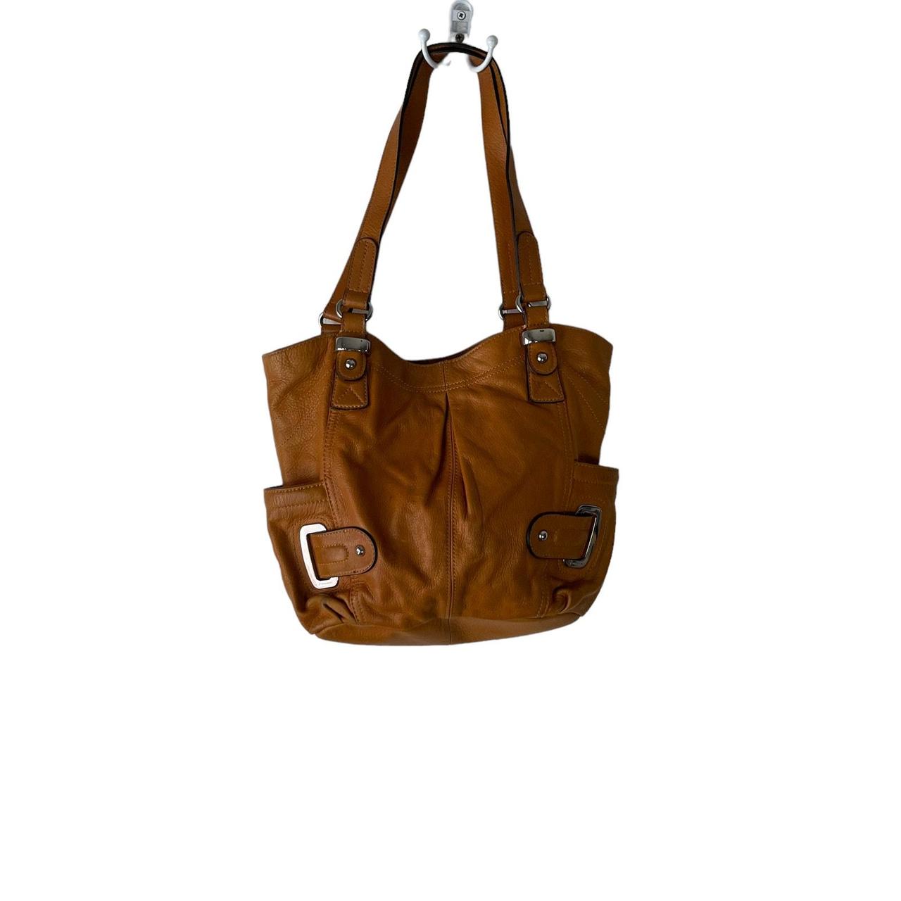 B Makowsky tan leather factory shoulder bag