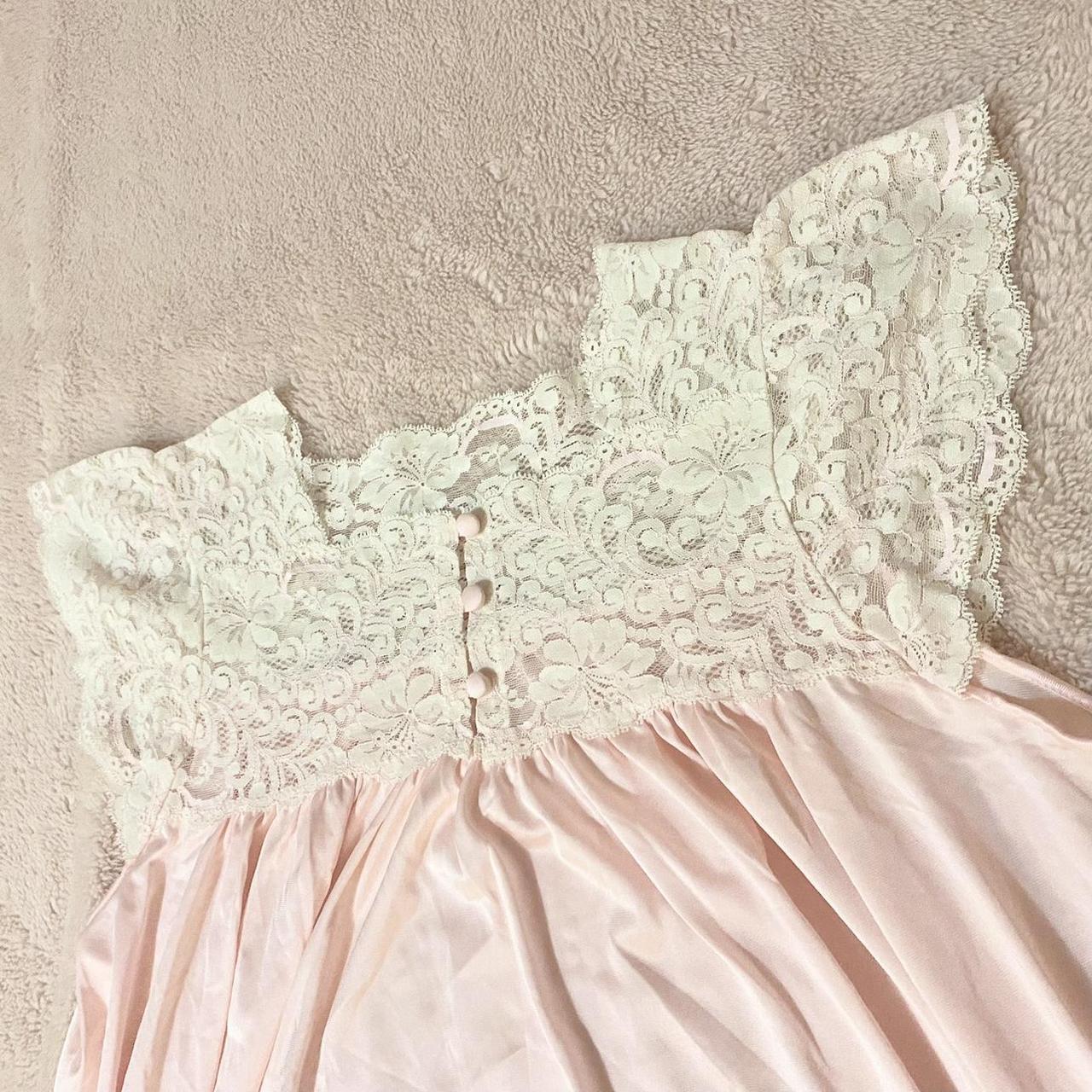 Vintage 80s coquette pastel pink satin nightgown... - Depop