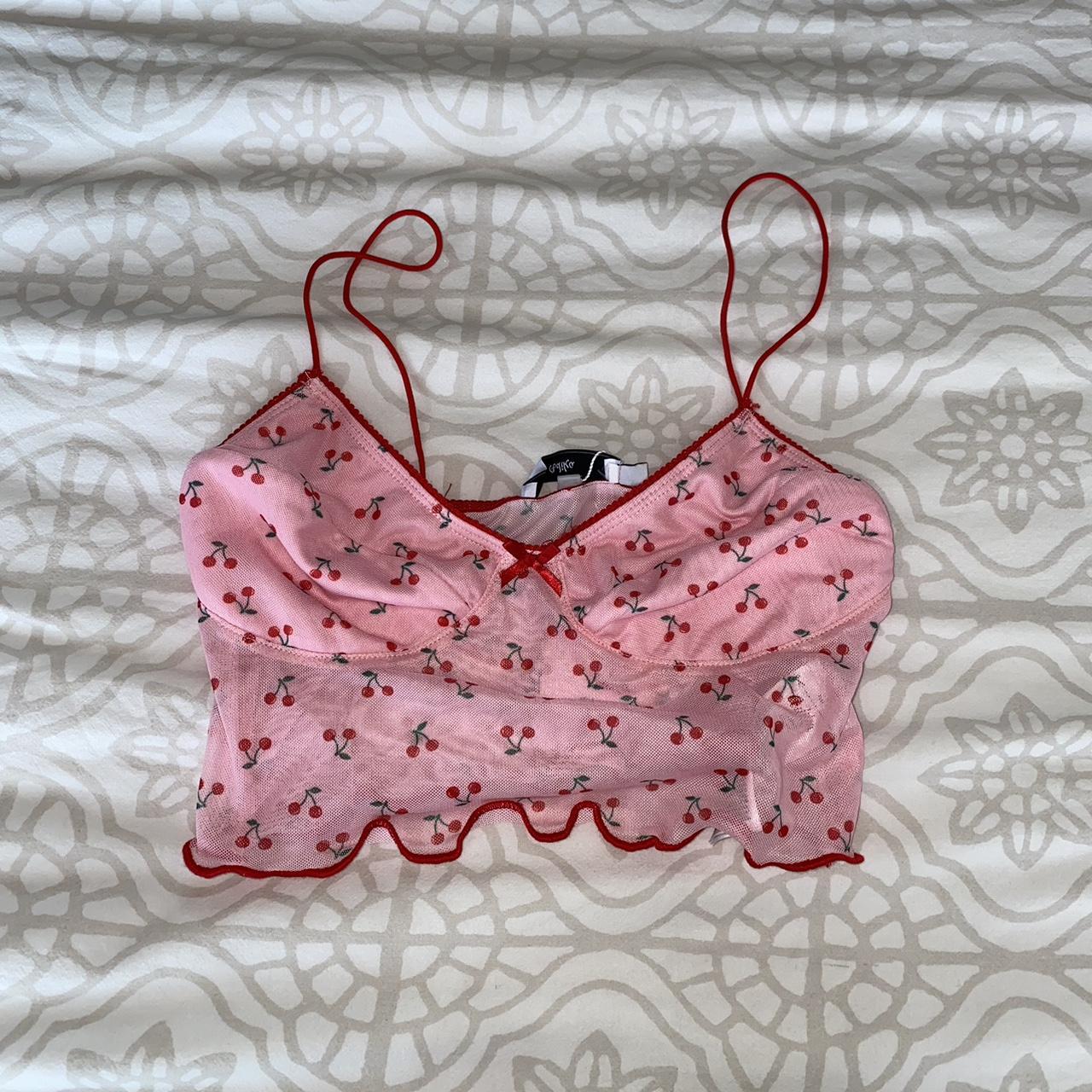 Pink bra top with cherry pattern - Pink