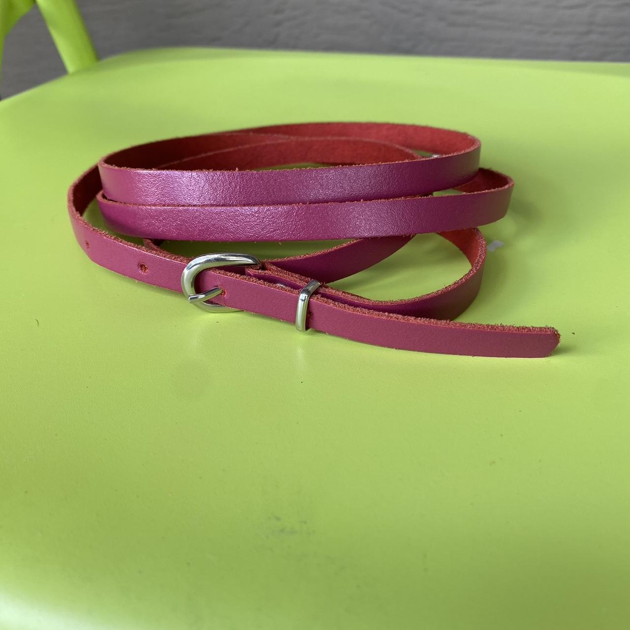 Vintage Pink Leather Skinny Belt This pretty pink... Depop