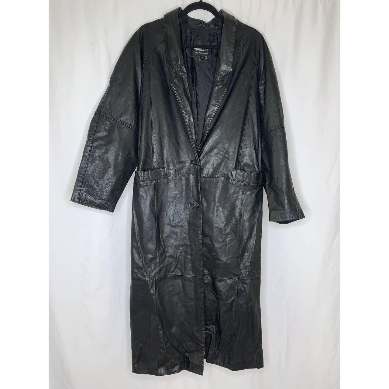 90s Pelle Leather Trench Coat Small Flip Cuff | Depop