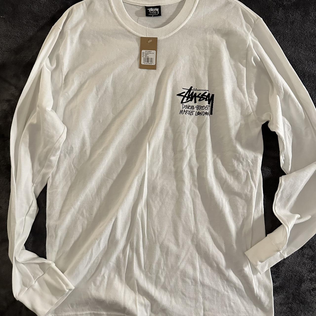 Stüssy Men's White and Black T-shirt | Depop