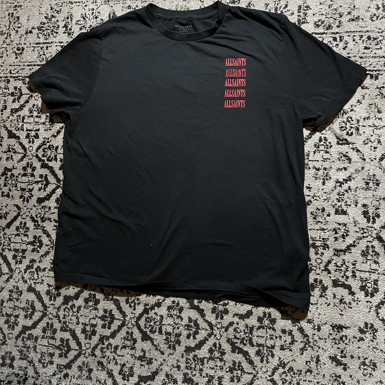 ALL SAINTS STACKED LETTERING RED ON BLACK... - Depop