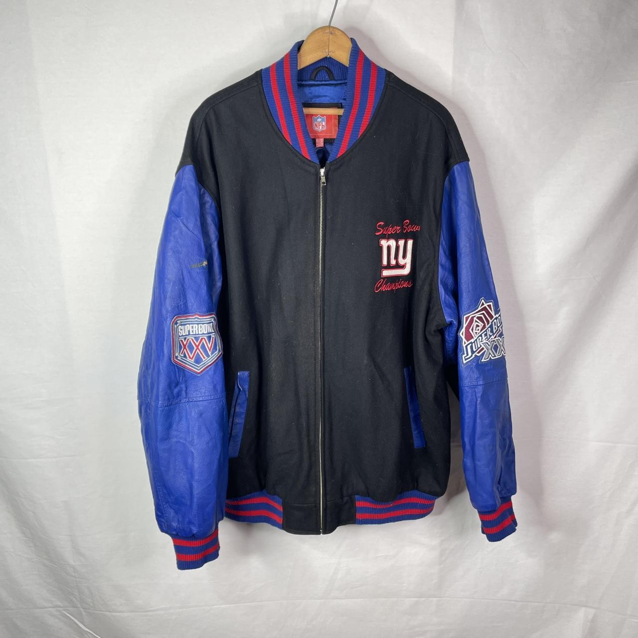 NY Giants Leather Bomber Jacket. Amazing details and - Depop