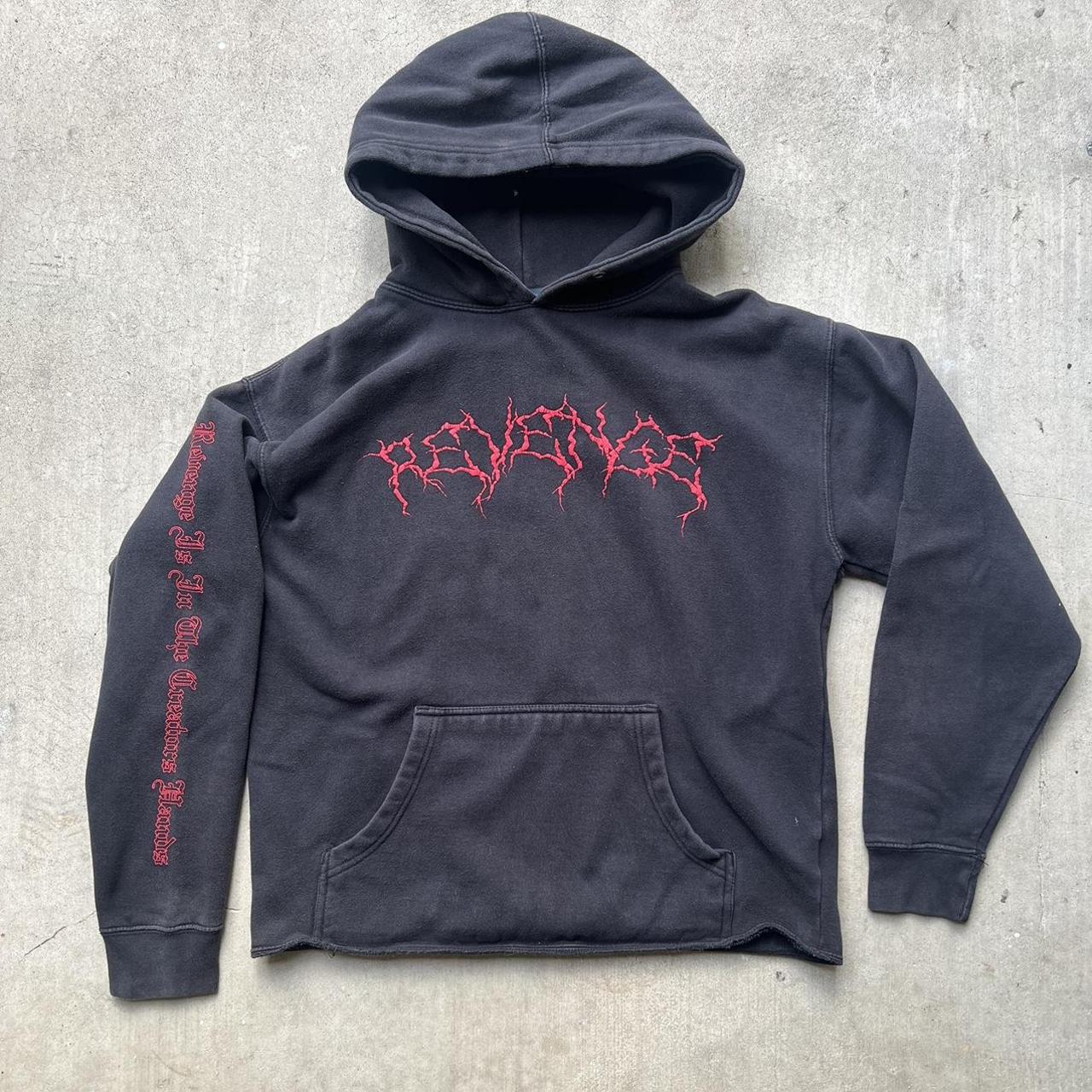 Revenge Men's Black and Red Hoodie | Depop