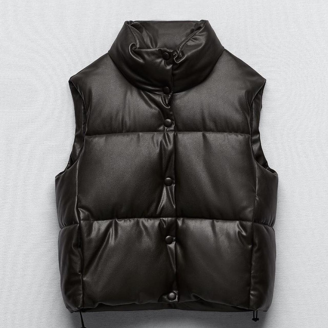 ZARA faux leather puffer gilet dark brown Size... Depop