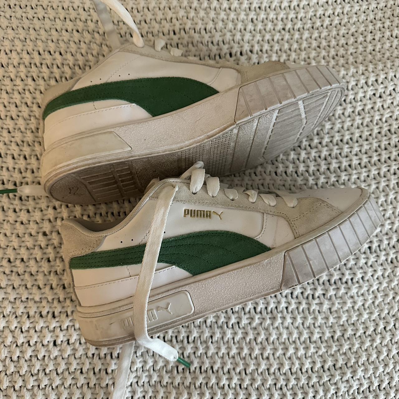 white and green puma sneakers •repop super cute... - Depop