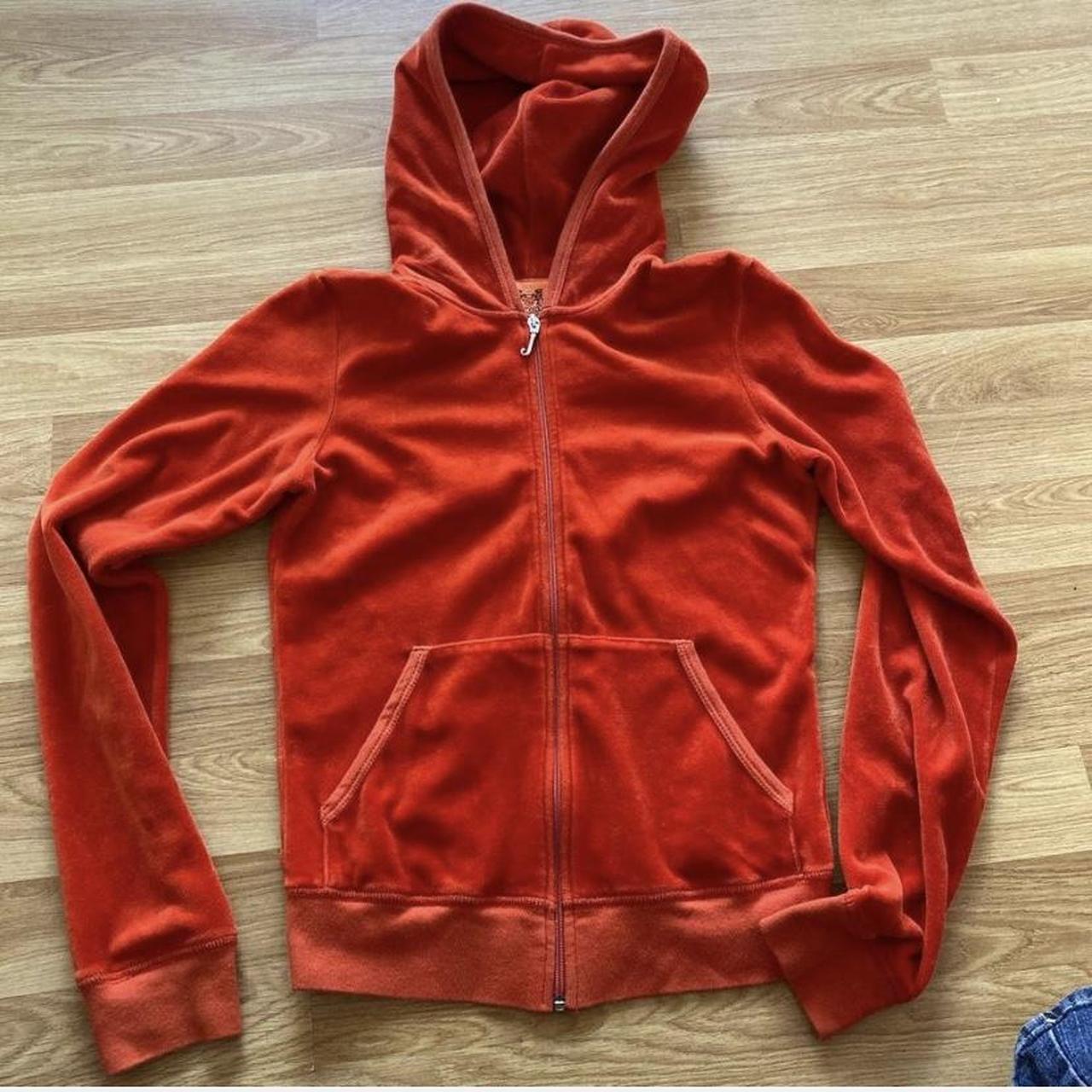 Orange juicy couture zip up hoodie with silver zip... Depop