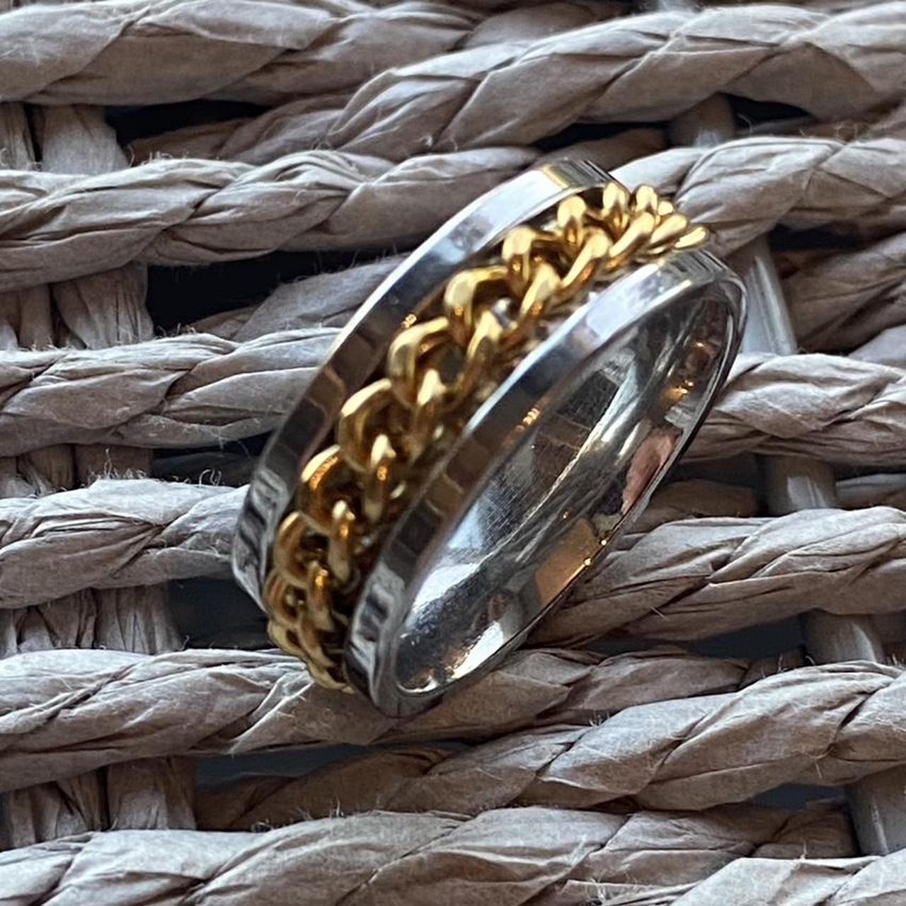 STAINLESS STEEL SILVER GOLD CHAIN SPINNER RING... Depop