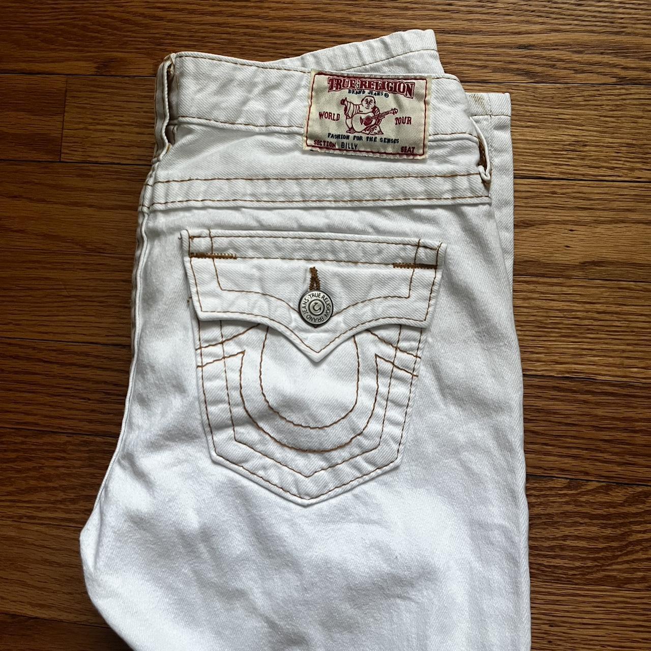 white bedazzled low rise straight leg true religion | Depop