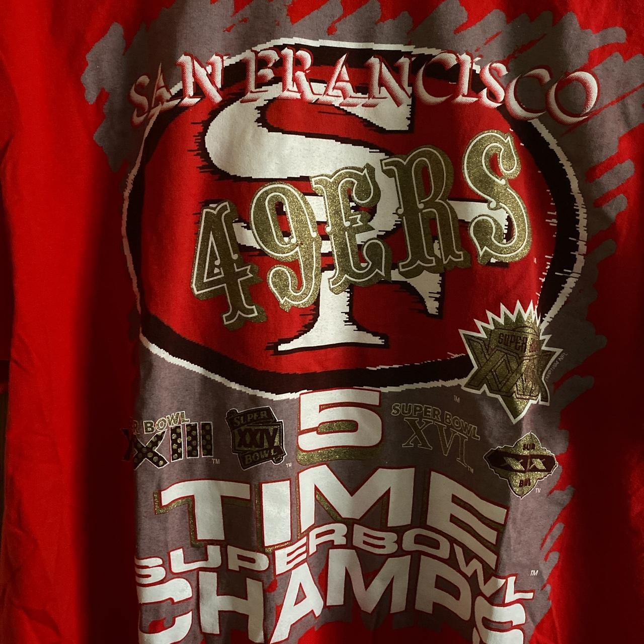 Vintage 49ers 5 time superbowl champs tee Single - Depop