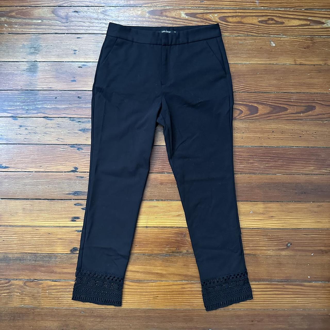 Zara Navy Grommet Lace Up Cropped Pants XS. high - Depop