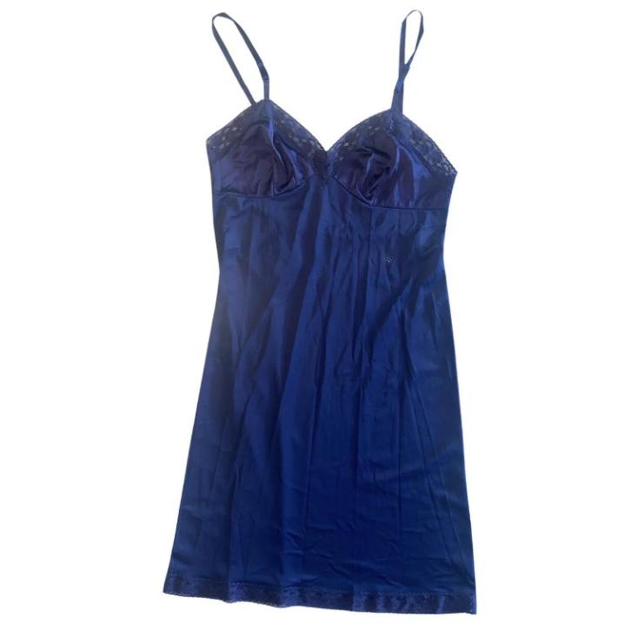 Navy Maxi slip dress lingerie with lace detail - Depop