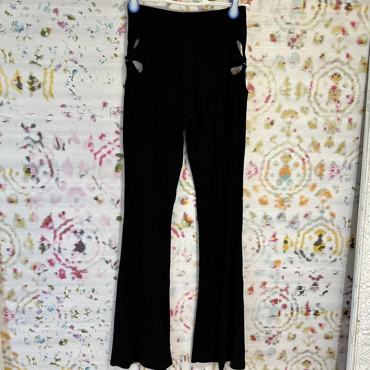 The Kript black flare cut out flower pants Size - Depop