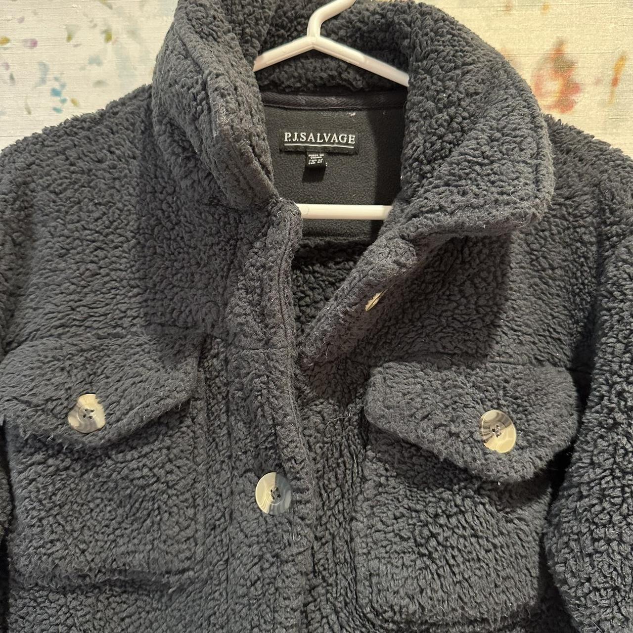 PJ salvage black sherpa fleece jacket Button up Depop