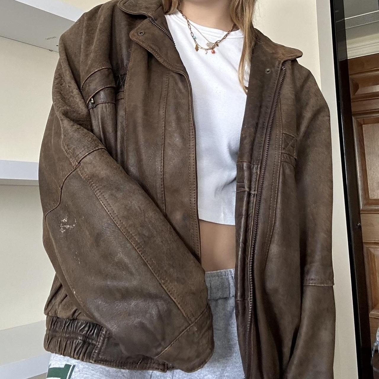 Brown leather jacket In amazing condition- like... - Depop