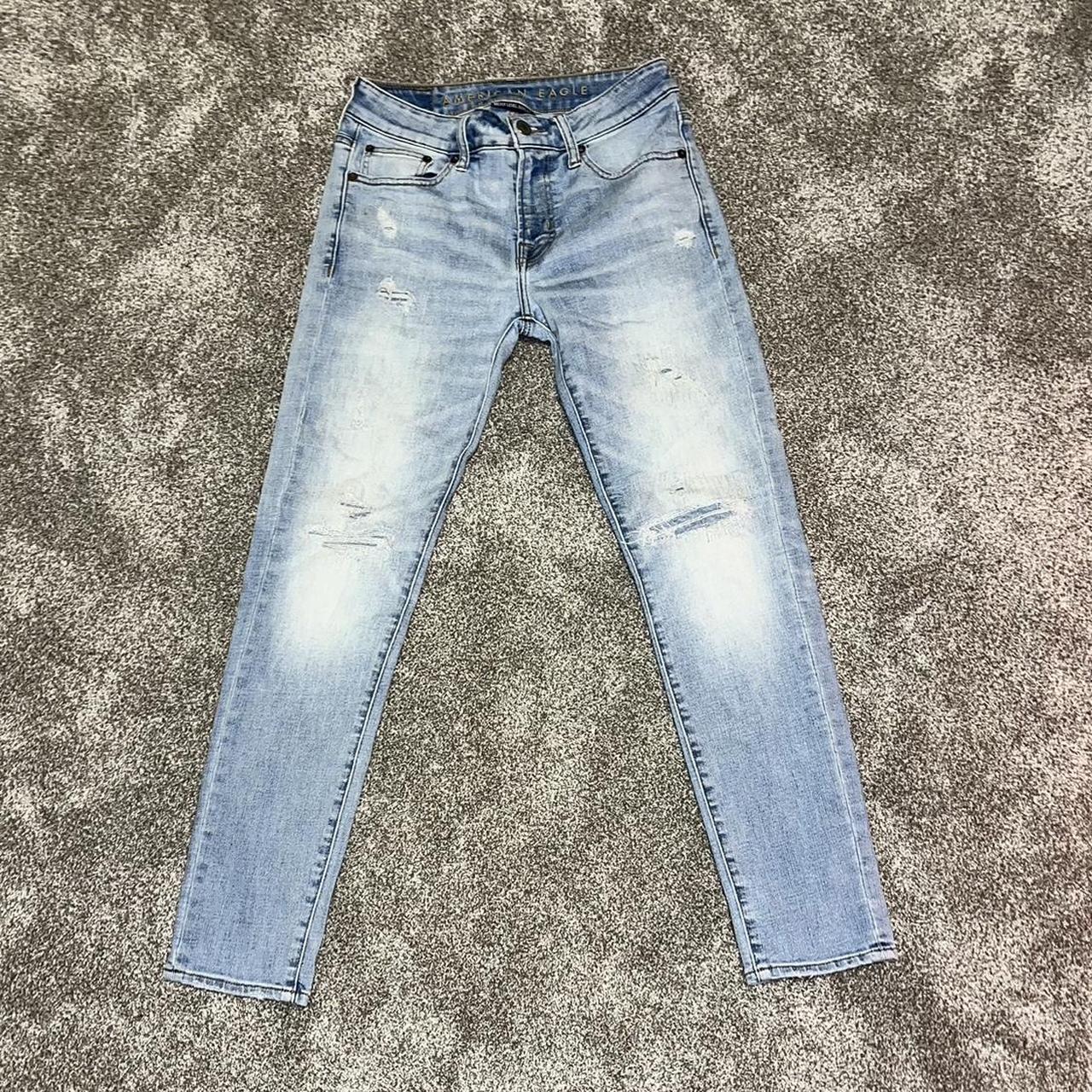 American Eagle light blue jeans > 30x30 > fake rips - Depop