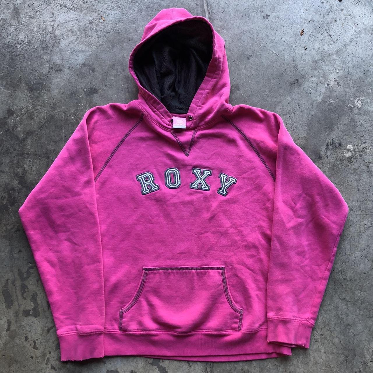 Vintage 90s Y2K pink Roxy spellout hoodie. Size s.... - Depop