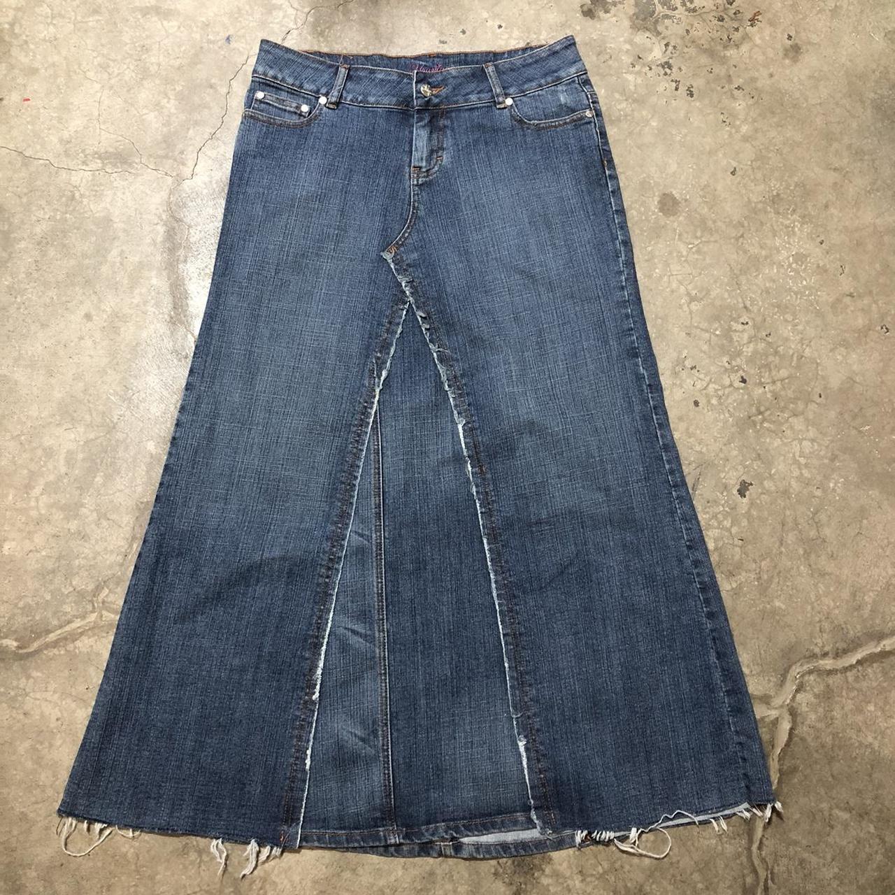 Vintage 90s Y2K denim patchwork maxi skirt. Fits... - Depop