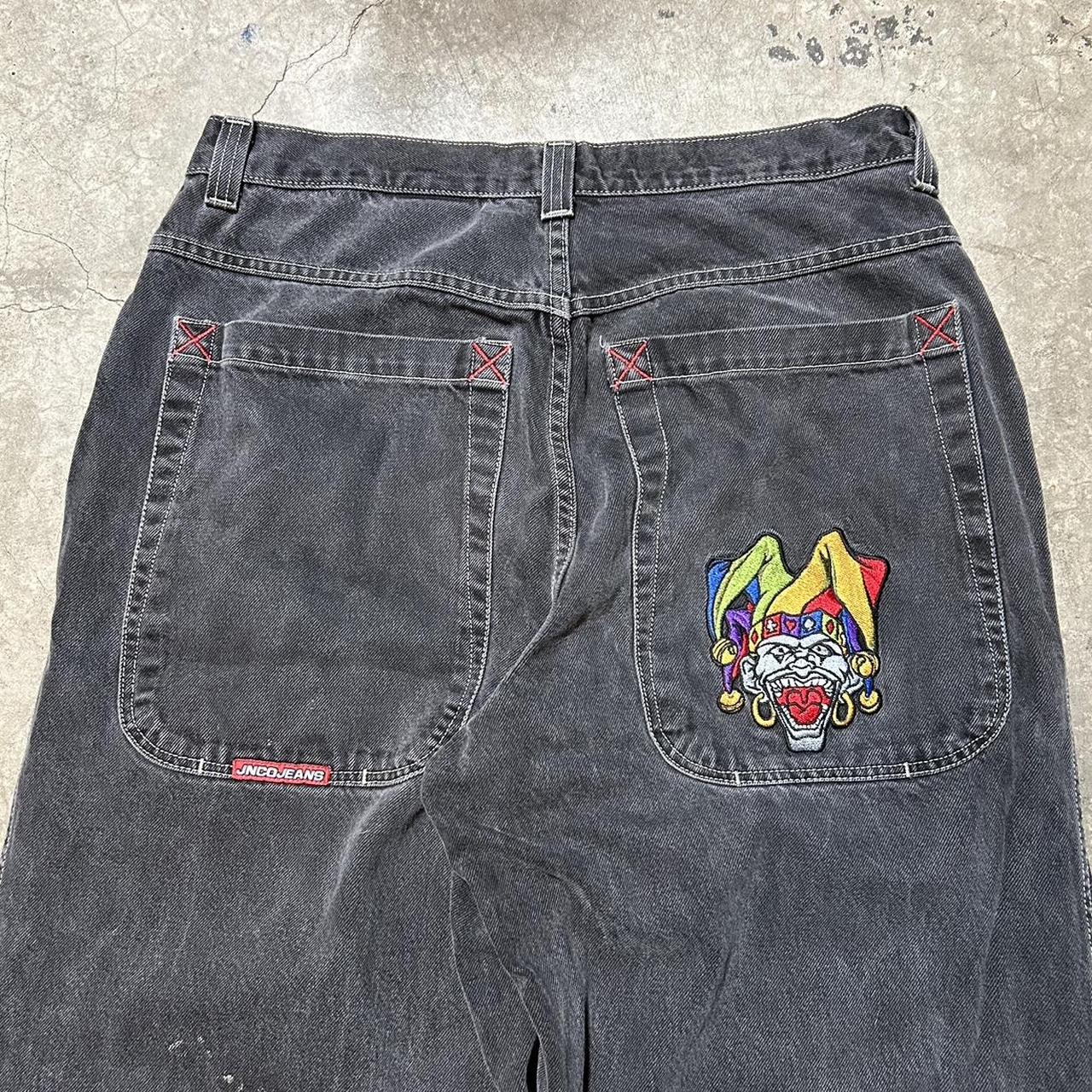 Vintage 90s JNCO jester black denim jeans. Tagged... - Depop