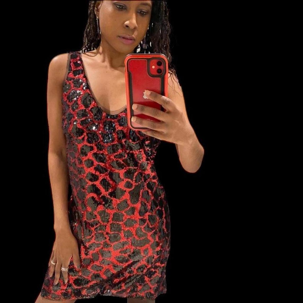 Zara red and black animal print discount sequin sleeveless cocktail dress