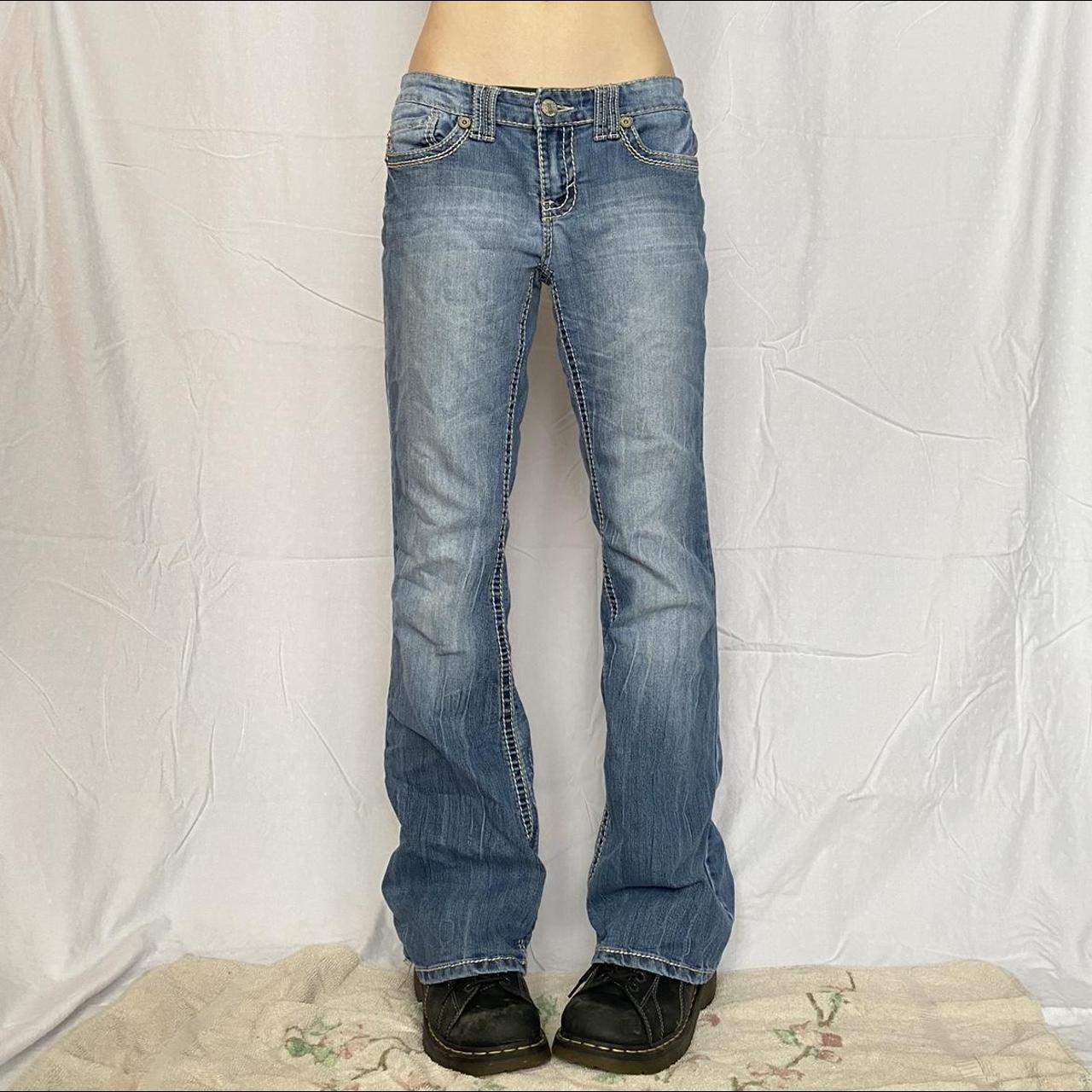 Vintage cyber y2k bootcut baggy low waisted jeans by... - Depop