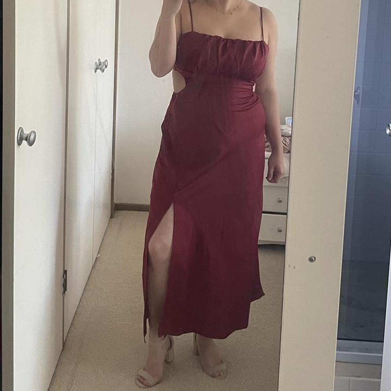 Red Tie Back Satin Midi Dress Wore For Grad Bought - Depop