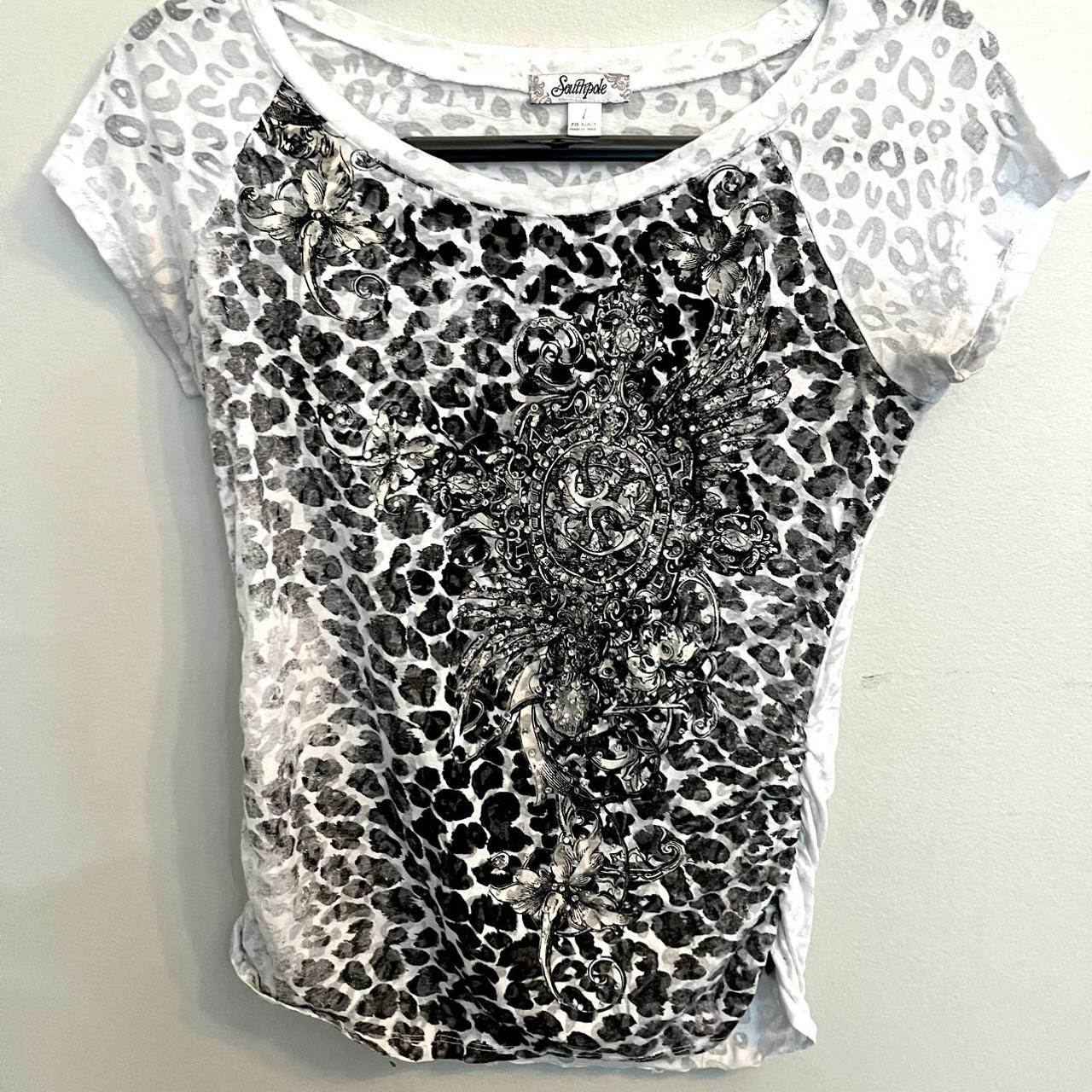 SOUTHPOLE brand white shirt with leopard print and... - Depop