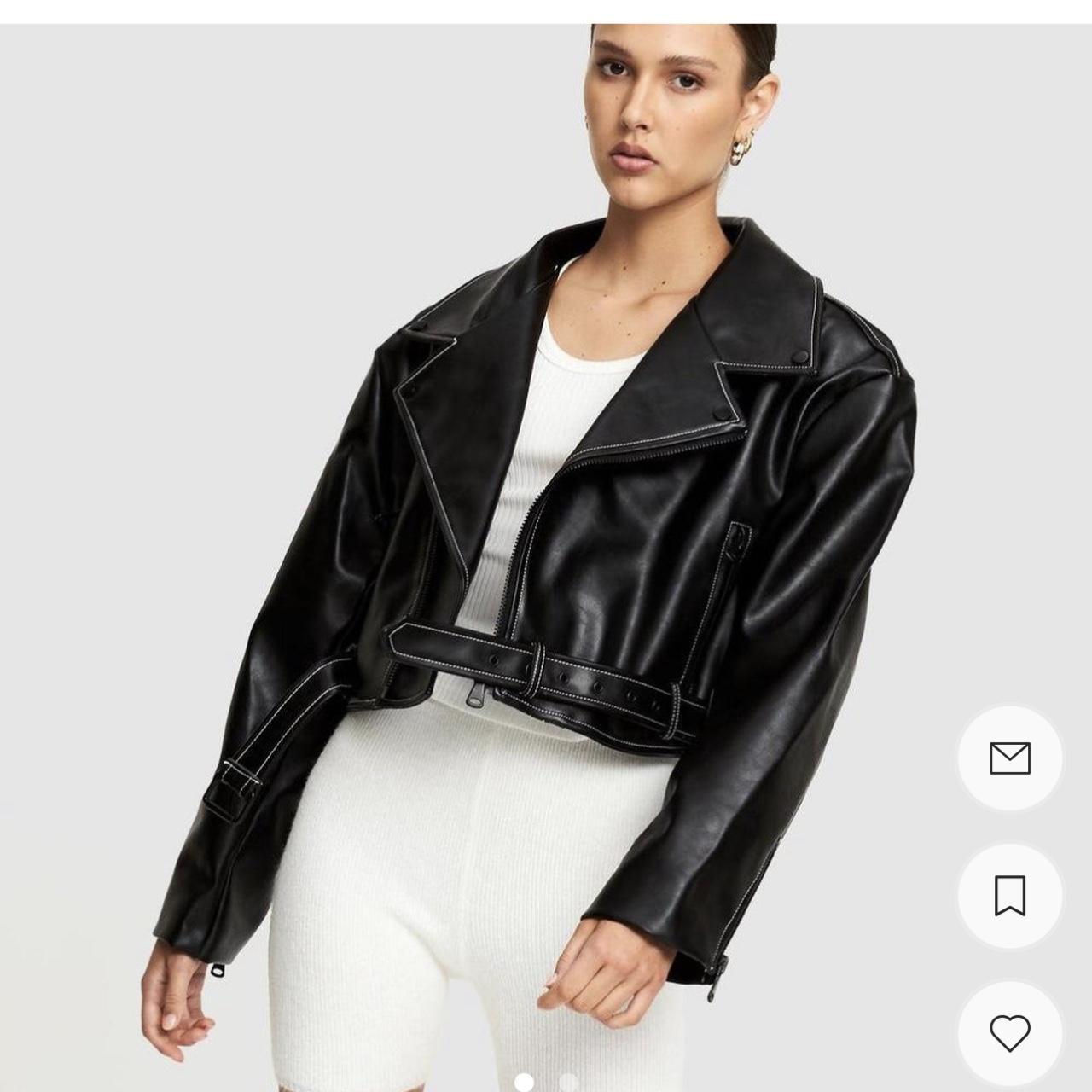 Lioness Staten Island leather jacket with white... - Depop
