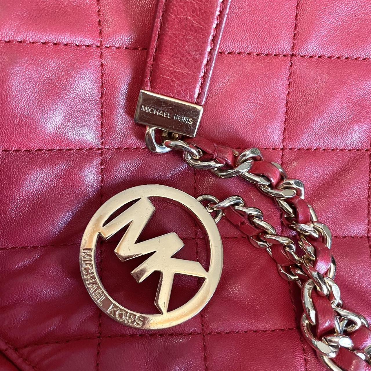 Michael Kors Red Quilted Handbag with Gold Chain. Depop