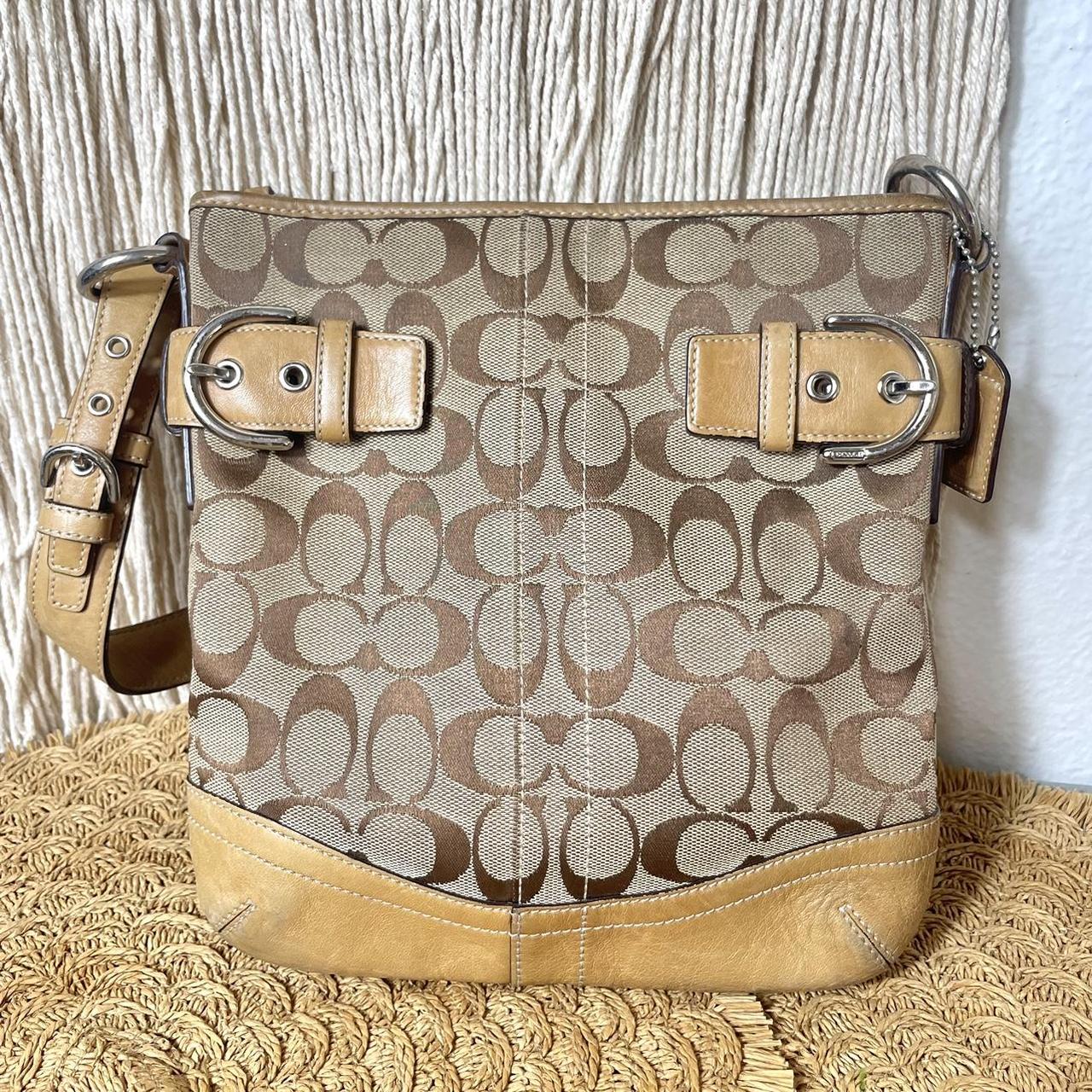 Coach Signature C s Shoulder Purse Jacquard Tan