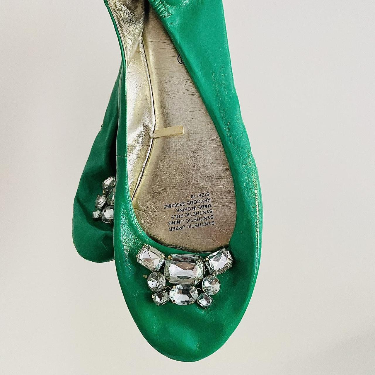 Green slip on ballet flats with rhinestone... Depop