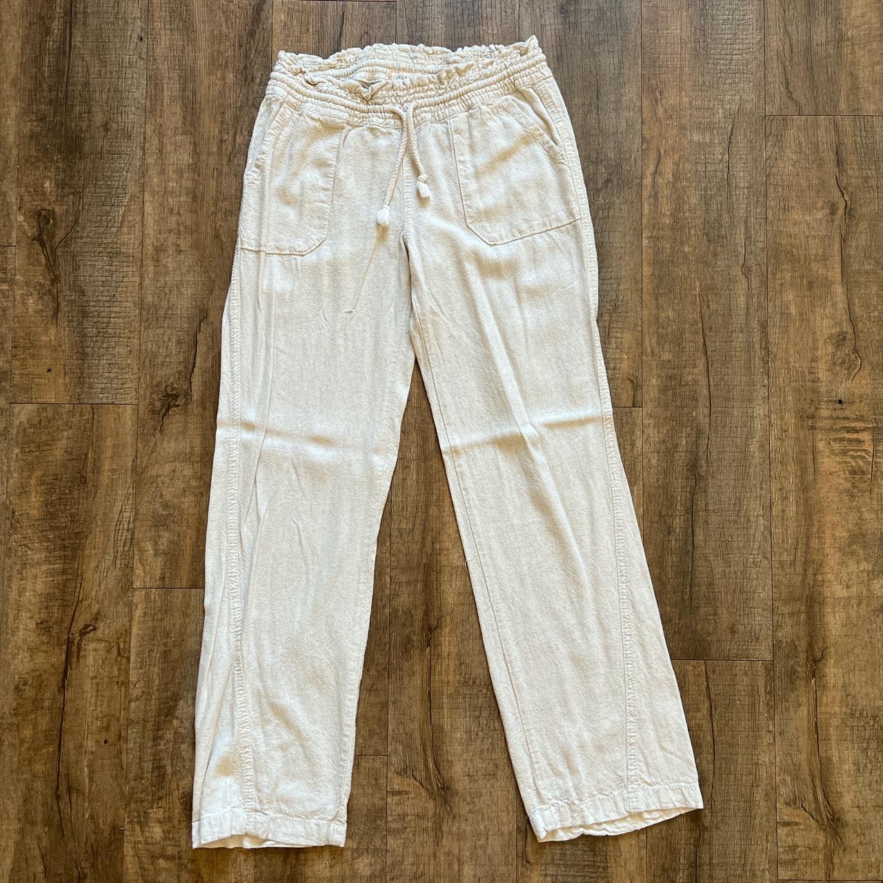 BEIGE LINEN STYLE FLOWY PANTS