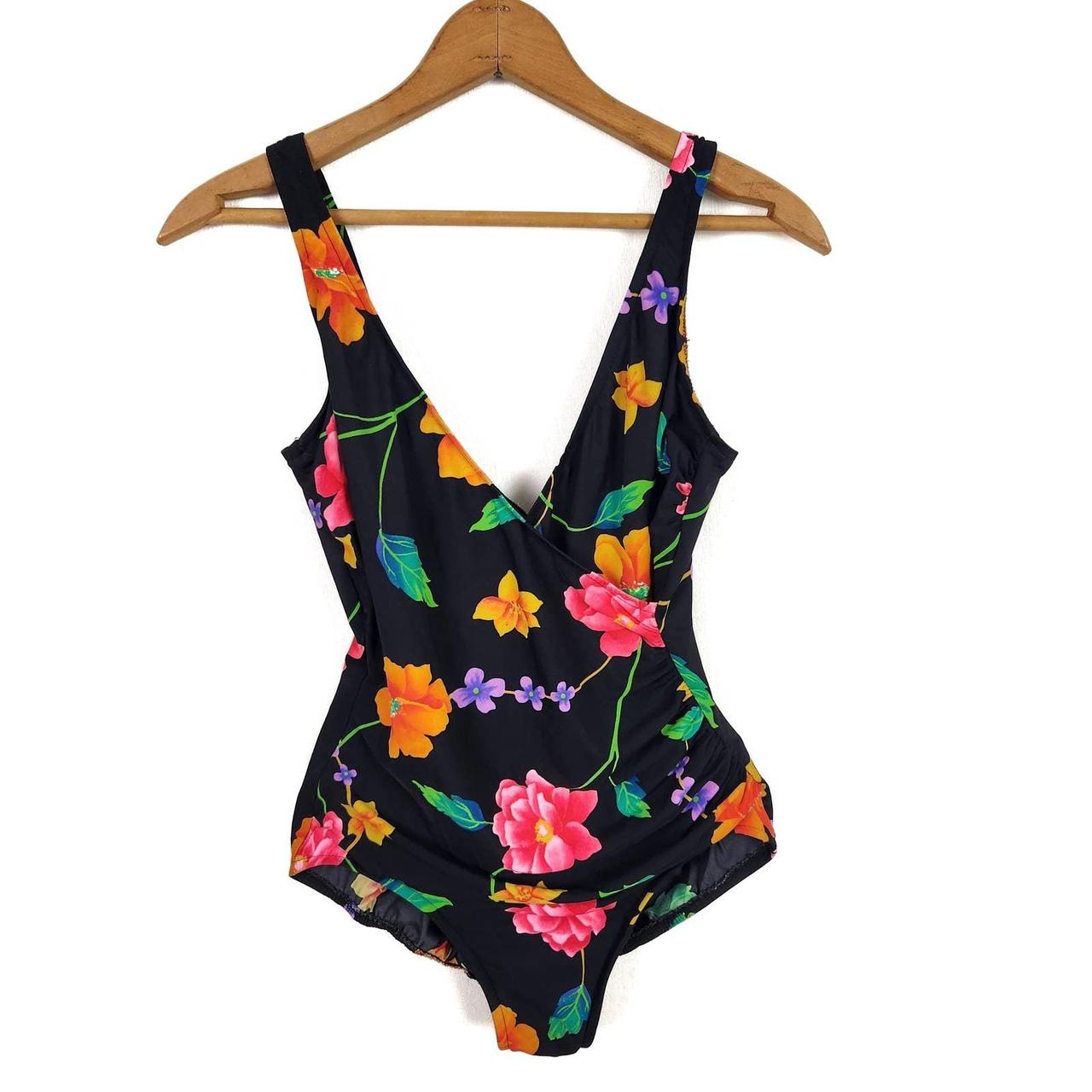Vintage 90s One Piece Floral Swimsuit 10 Vintage... - Depop
