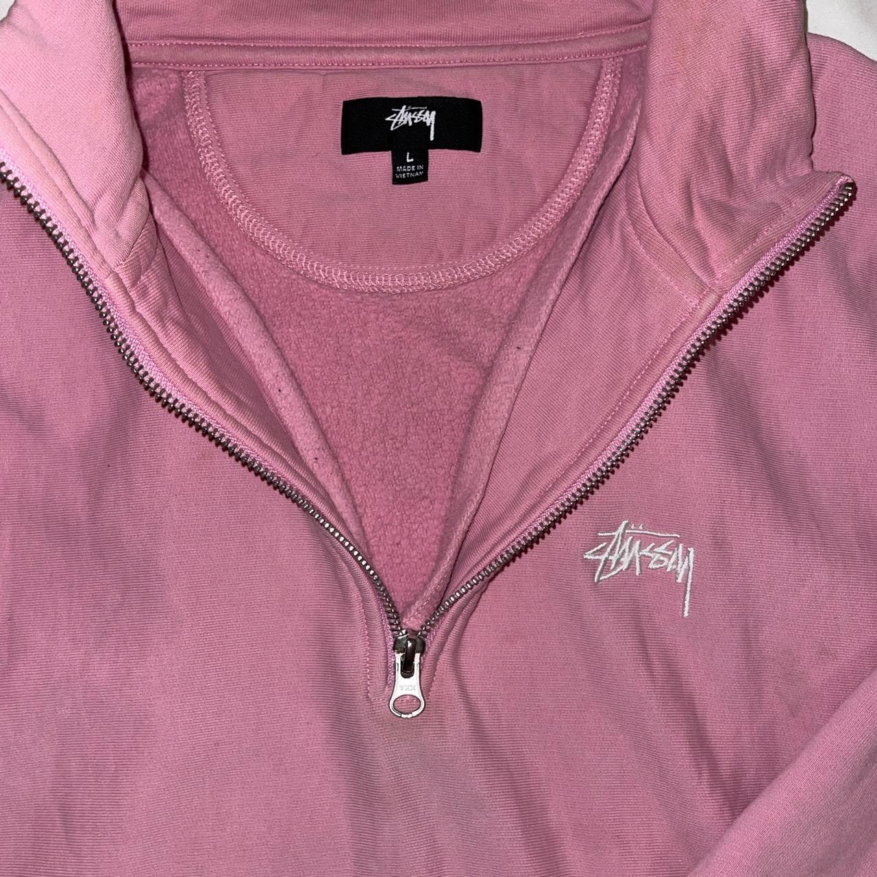 pink stüssy oversized half zip sweatshirt with pockets - Depop