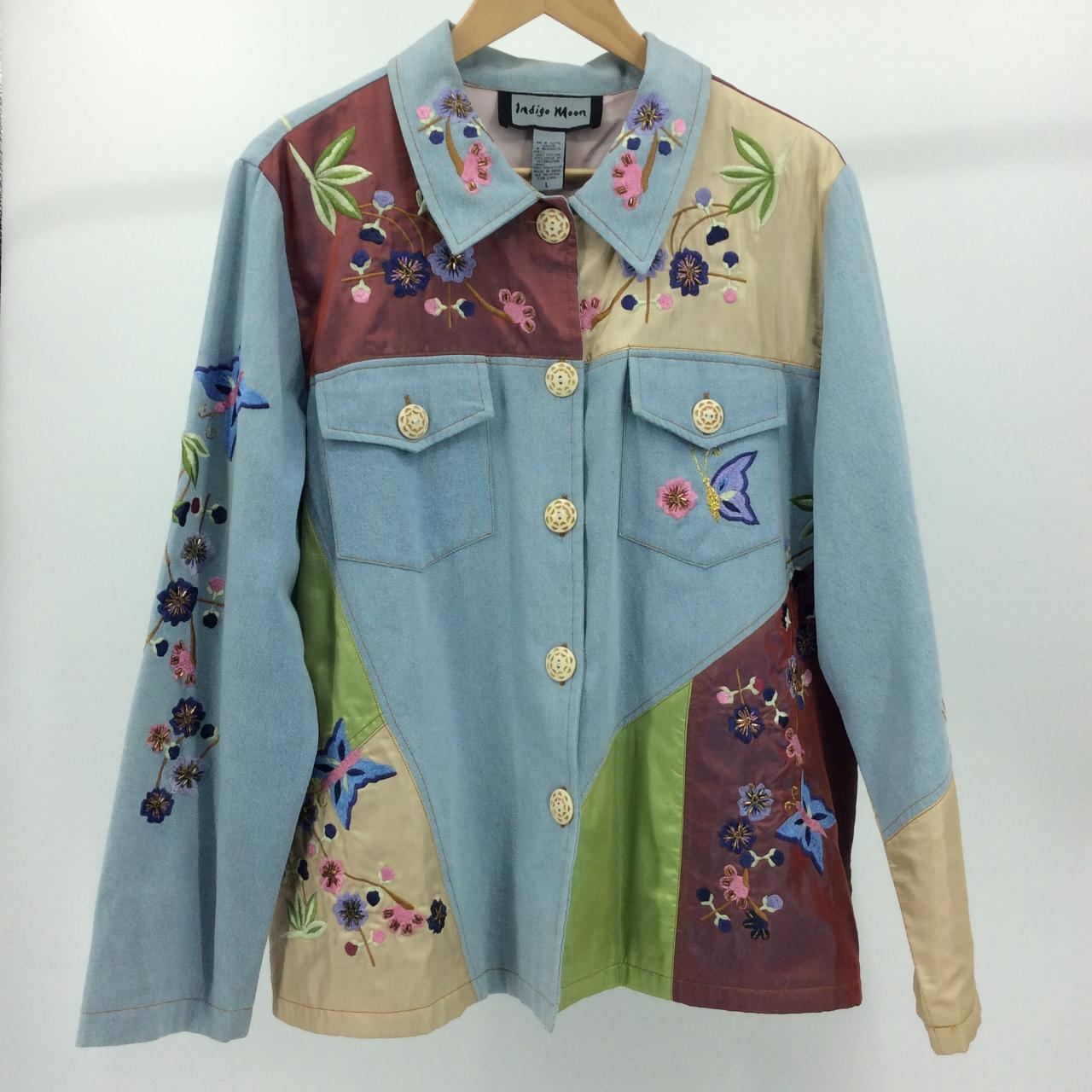 Vintage Indigo Moon Denim Jacket. Embroidered and... - Depop