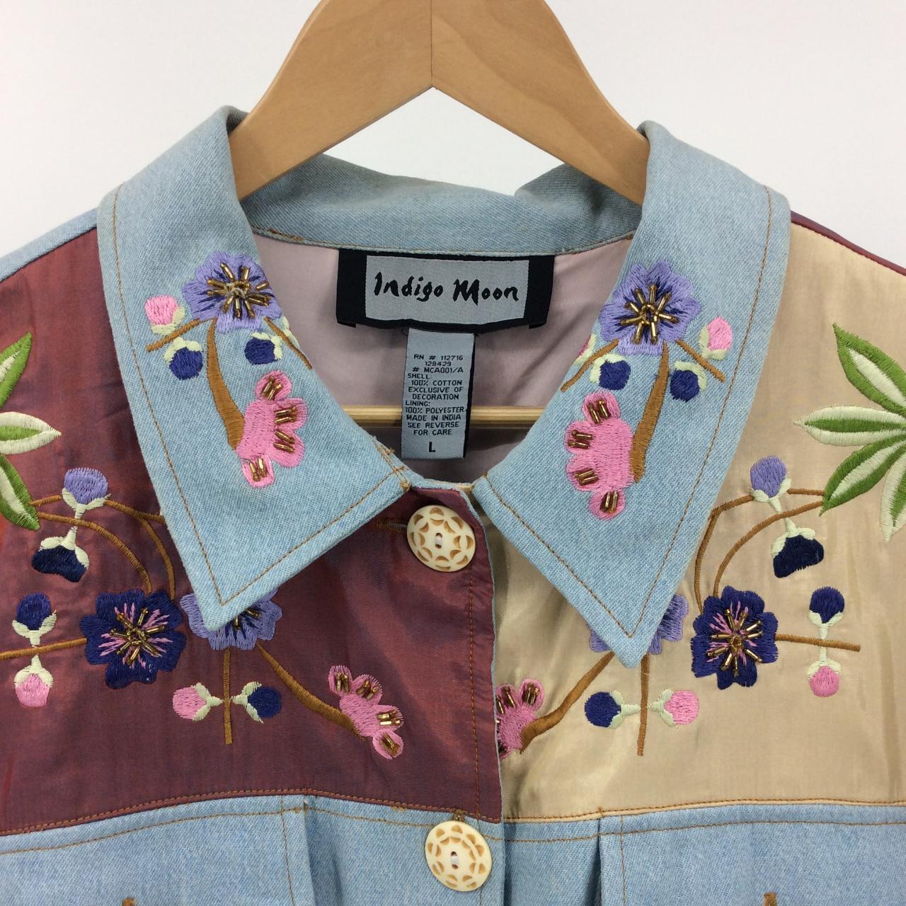 Vintage Indigo Moon Denim Jacket. Embroidered and... - Depop