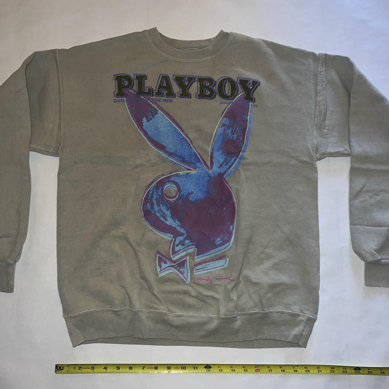 Playboy Bunny Logo Men Biege Pullover Crewneck Sz L Depop