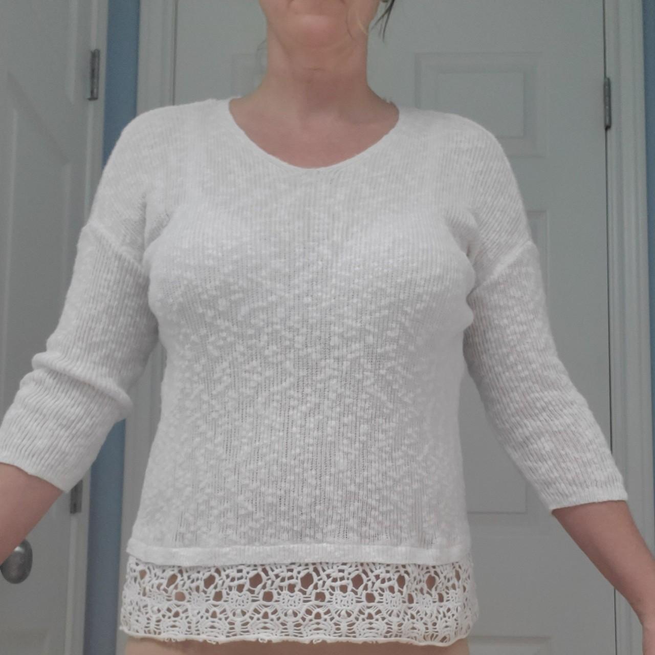 Loft 3/4 sleeve knit top, White, with lace