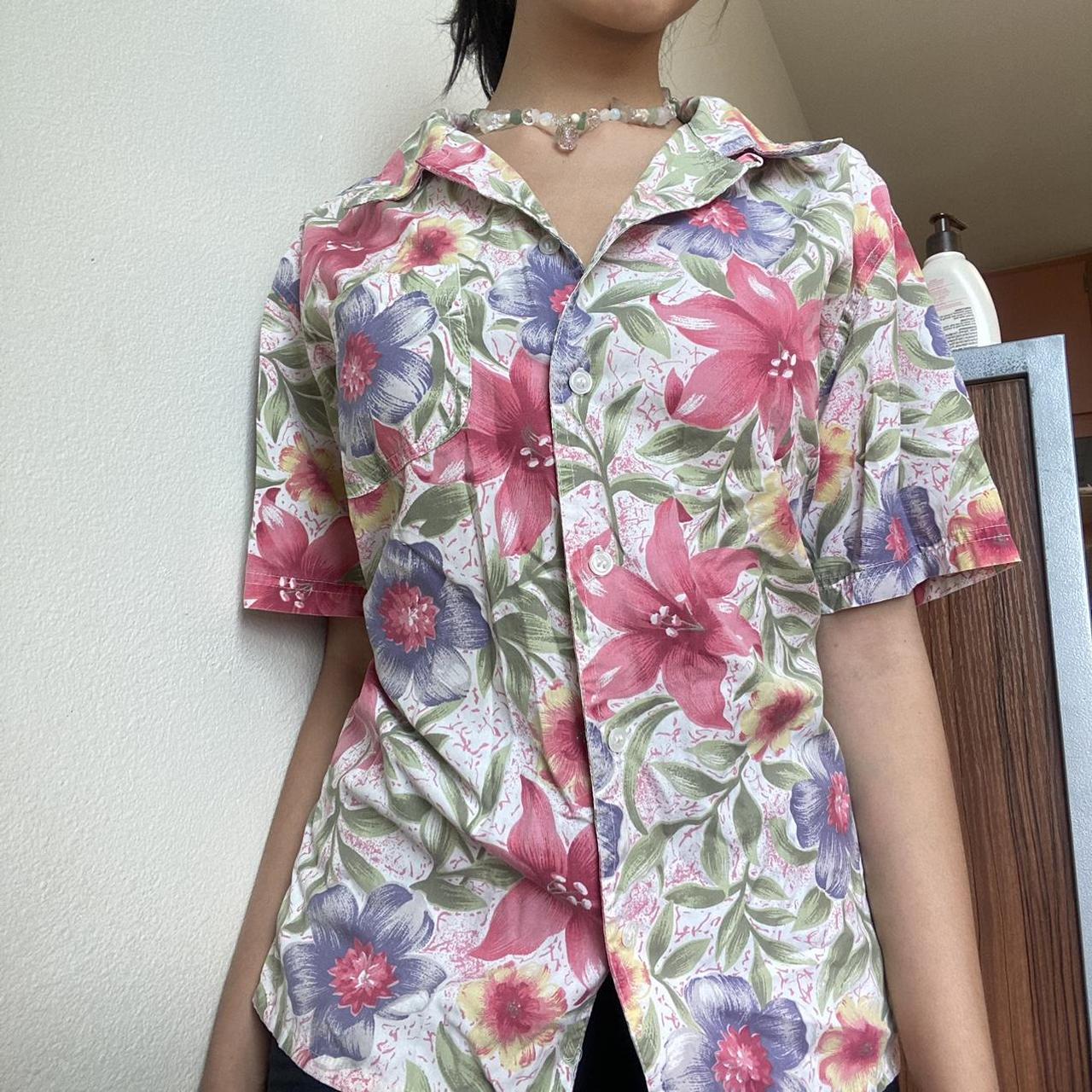 Vintage Hawaiian shirt Button down Bright floral - Depop